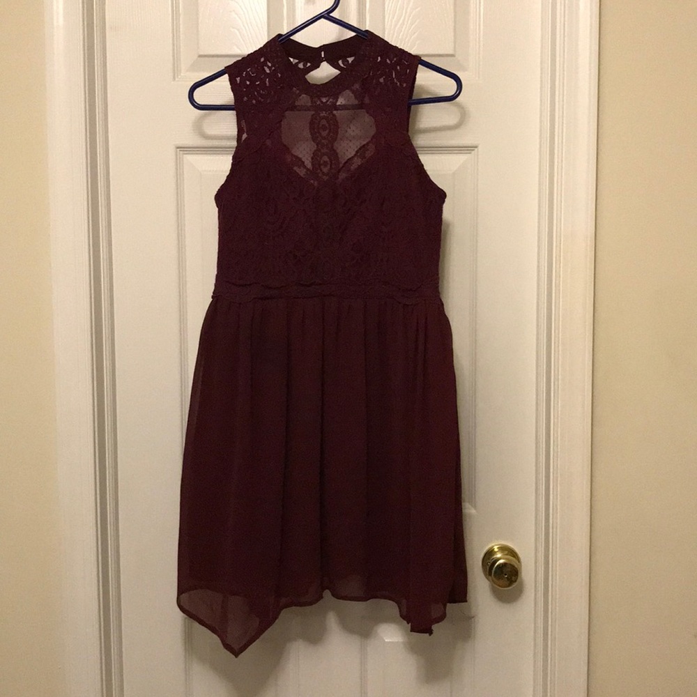 Asymmetrical wine red dress